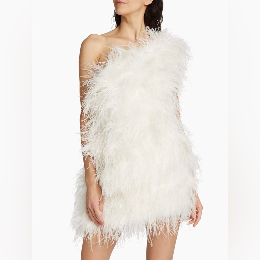 The Bar Andre Feather One-Shoulder Mini Dress